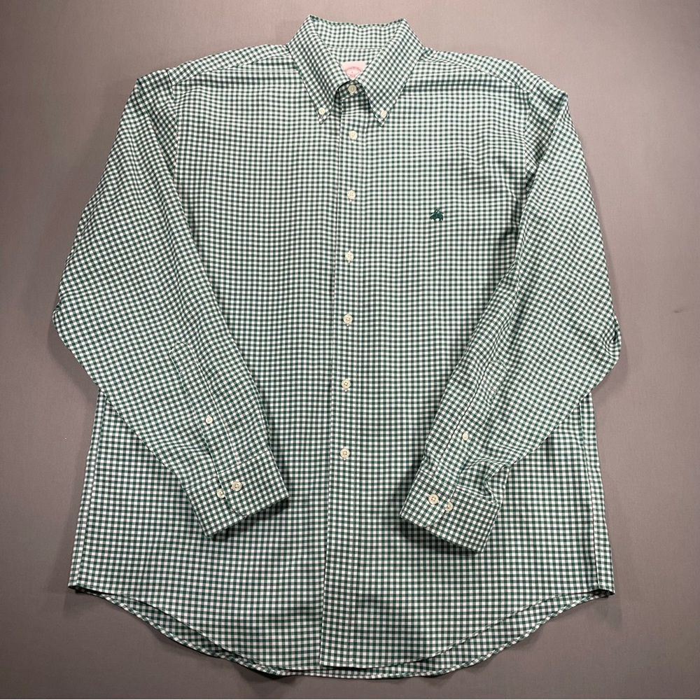 Brooks Brothers 346 The Original Polo Shirt; Button Down; Green Gingham - Large